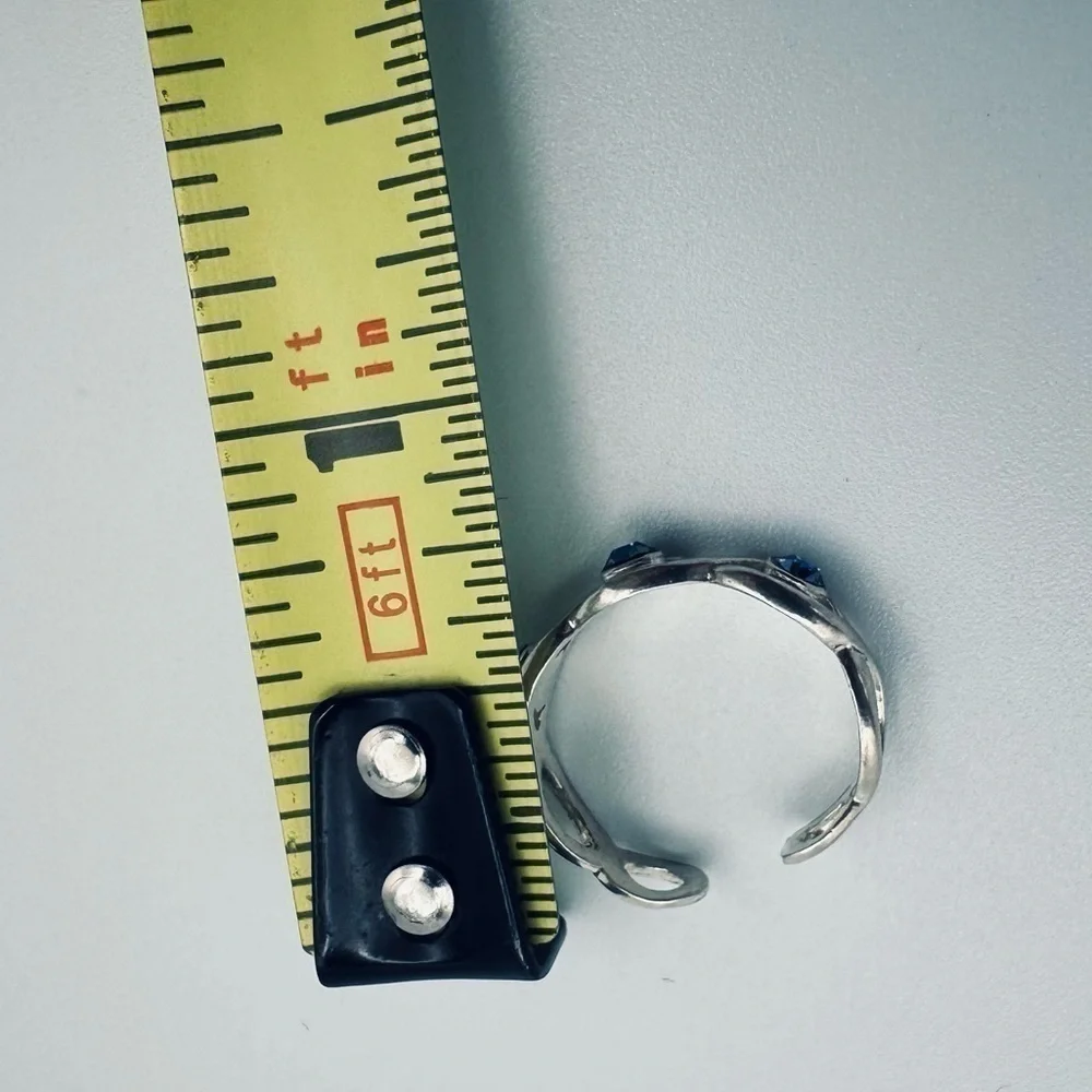 Sterling Silver Marked 925 Adjustable Toe Ring with Blue Stones